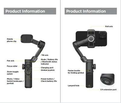 AOCHUAN 3-Axis Handheld Gimbal Stabilizer for Smartphone with Fill Light for iPhone Android Face Tracking Vlog Smart XE