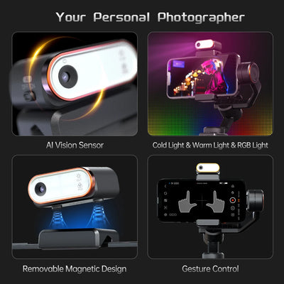 Webcam with various features highlighted on a dark background